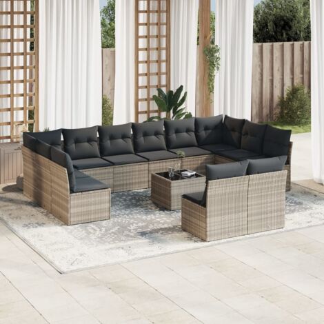 Salon De Jardin 4 Pièces En Résine Tressée - Canapé D'angle, Coussins Gris, Résistant Aux UV, Avec Rangement - 8