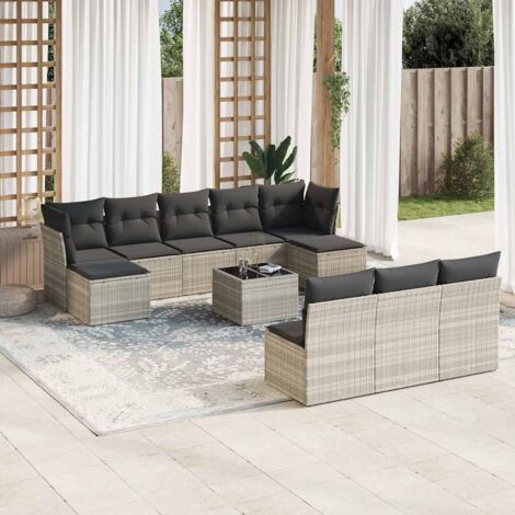 Salon De Jardin 4 Pièces En Résine Tressée - Canapé D'angle, Coussins Gris, Résistant Aux UV, Avec Rangement - 4