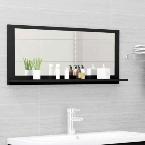 Miroir Salle De Bain Noir Avec étagère Coavain - 40x37cm Style Contemporain