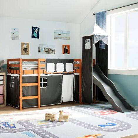 Lit Mezzanine | Lit Enfant 90x200 cm - Avec Toboggan et Panneau Graffiti, Cadre en Bois - Blanc (Sans Matelas) | Leroy Merlin