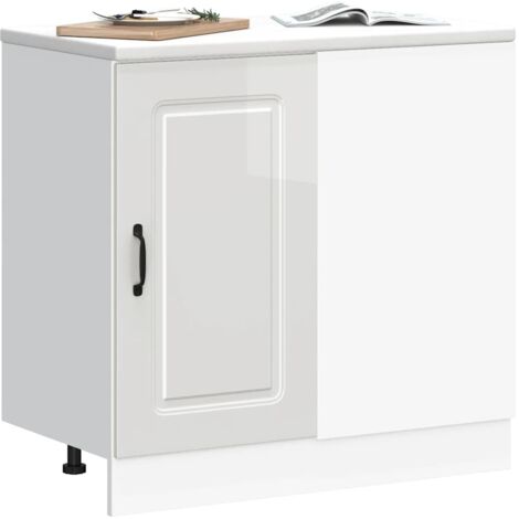 vidaXL Armoire de cuisine Kalmar blanc brillant bois ingénierie, meuble bas d'évier, meuble bas de cuisine avec tiroir, meuble bas de cuisine avec porte
