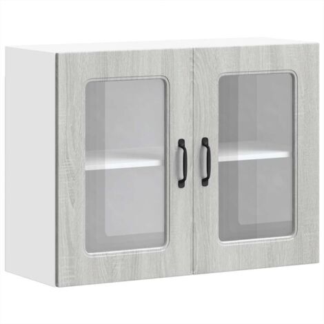 Meuble Mural Rangement Armoire Murale De Cuisine Kalmar - Gris Béton - Bois D'ingénierie 80x31x60 Cm Armoire 80 Cm Large