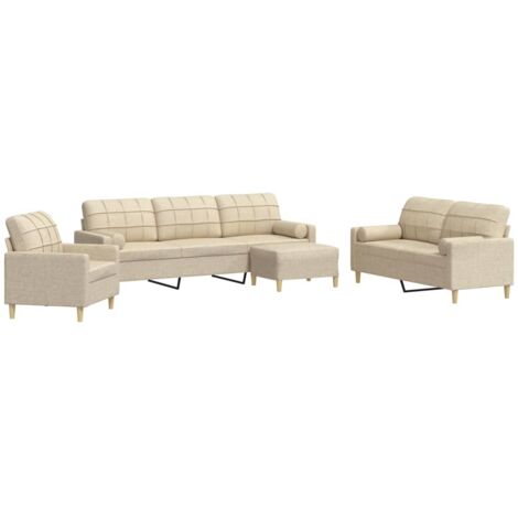 Canapé 4 Pièces VidaXL Avec Repose-pieds Et Coussins - Tissu Polyester Marron, Structure Métal, Confortable