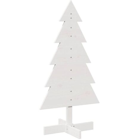 Arbre de Noël en bois pour décoration blanc 100 cm pin massif