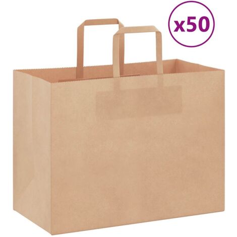 Sacs En Papier Avec Poignées Marron - Lot De 50, Dimensions 32x12x42 Cm, Par VidaXL