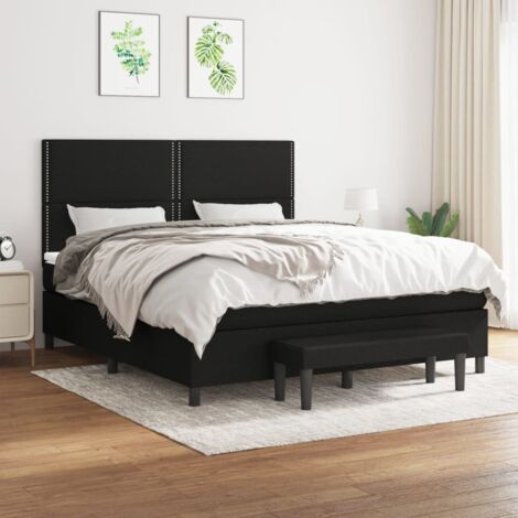 Sommier à Lattes + Matelas 160x200 Cm – Noir, Tissu, Neuf Sous Emballage