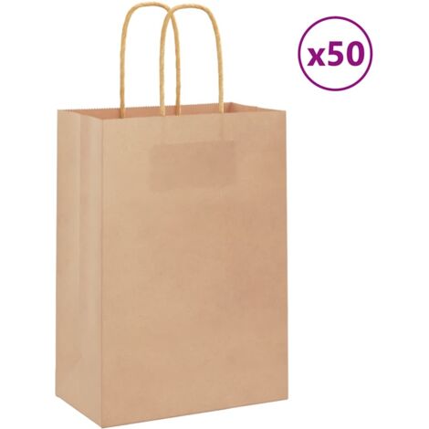 Lot De 50 Grands Sacs Cadeaux Kraft Marron Extra Larges 32x22x28 Cm – Poignées Torsadées Solides, Idéal Fêtes & Anniversaires