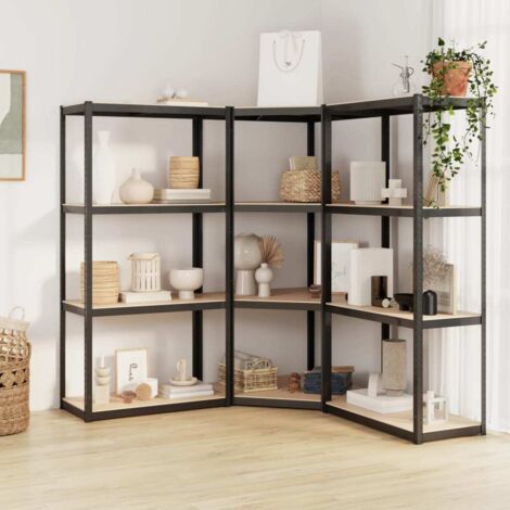 UNE Étagères à 5 niveaux 4pcs Anthracite Acier et bois d'ingénierie