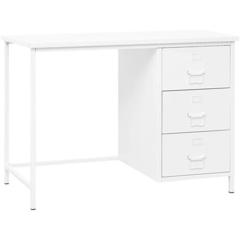 Bureau Industriel Blanc Avec Tiroirs – 105x52x75 Cm, Structure Acier, Neuf