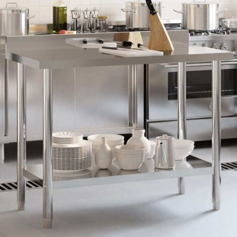 Table De Travail Cuisine Inox 120x60x93 Cm - Avec Dosseret - Neuve