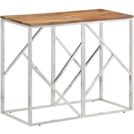Table console doré acier inoxydable et bois massif récupération meuble