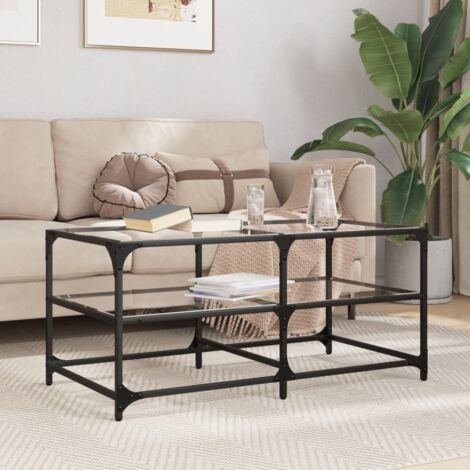 Table Basse VidaXL Avec Dessus Verre Transparent – 78,5x40x41cm – Piètement Acier Inoxydable