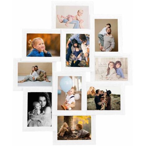 Cadre Photo Collage Mural Avec Clips - Chaîne Perles Métal, Blanc Rustique, Pour Photos, Cartes, Décoration