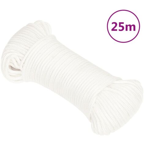 Corde Bateau Bussandri Polypropylène 14mm X 25m - Blanche - Résistance 1275kg - Pour Amarrage, Camping, Etc.