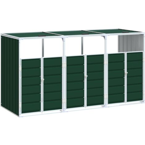 VidaXL Rangement à Roulettes Pour Poubelles Pour 3 Bacs Noir Acier