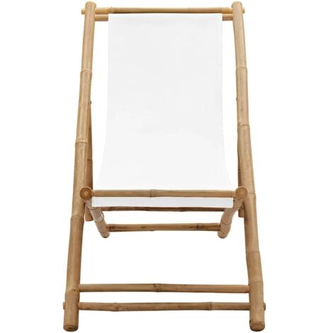 Chaise Longue De Jardin En Bambou Et Toile Bleu Marine VidaXL – 4 Positions, Pliable, Parfaite Pour Terrasse, Plage Ou Camping