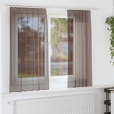 Rideau Voilage Moderne Blanc Marron - Lot Prêt à Poser - Largeur >250 Cm, Longueur 101-150 Cm - Neuf
