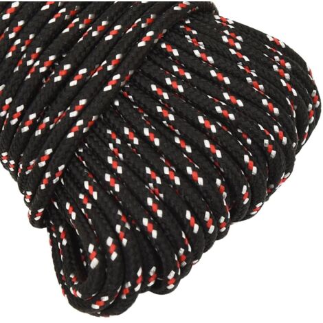 Corde De Bateau Polypropylène 8 Mm - 50 Mètres - Noir - Pour Navigation, Camping, Bricolage