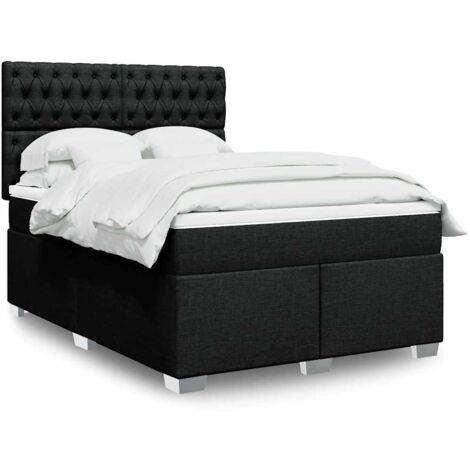 Sommier à lattes de lit et matelas et LED Noir 140x190 cm Tissu
