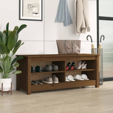 Banc à chaussures 4 casiers en pin massif teinte noyer Jean | Maisons