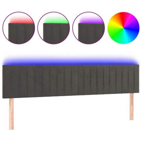 Tête De Lit Avec LED Gris Foncé Velours - 160x5x78/88 Cm, Hauteur Réglable, Bande LED Découpable, Alimentation USB 5V