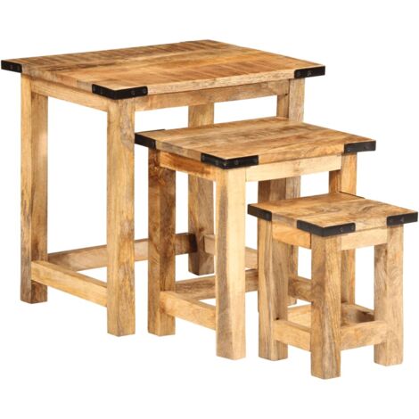Tables Gigognes 3 Pcs Bois De Manguier Massif Brut