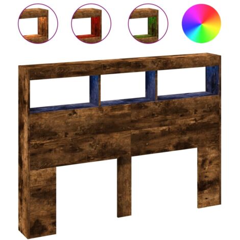 Armoire Tête De Lit Avec LED RGB – Blanc, 140x17x102 Cm – Bois D’Ingénierie, Rangement Intégré