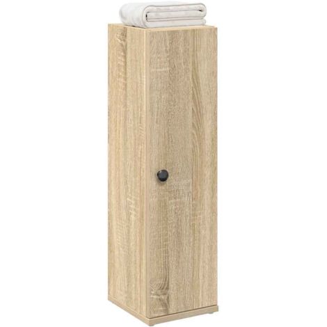 Armoire De Salle De Bain étroite Avec Porte-rouleau Intégré - Dimensions 15x17x80 Cm - En PVC Expansé, Légère Et Imperméable