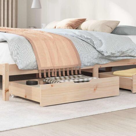 2 Tiroirs De Rangement Sous Lit En Pin Massif - Avec Roulettes, Dimensions 65x55x17cm, Charge 20kg - 2