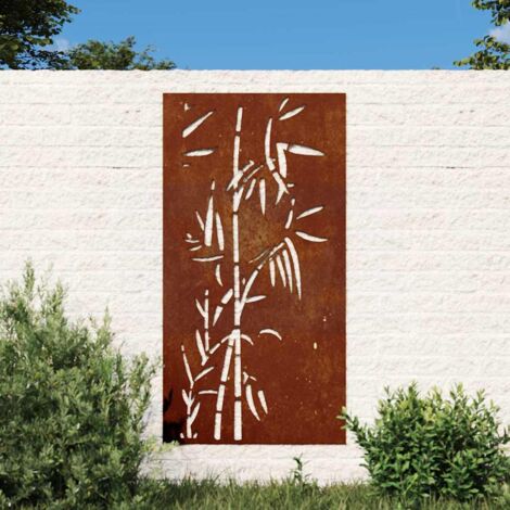 Décoration Murale Jardin En Acier Corten 105x55cm - Design Bambou Creux, Rouille Naturelle - Pour Extérieur, Clôture, Mur !