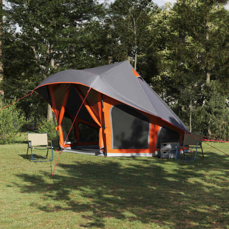 Tente Tipi Familiaux VidaXL – 12 Personnes – Gris Et Orange – Imperméable – Neuf