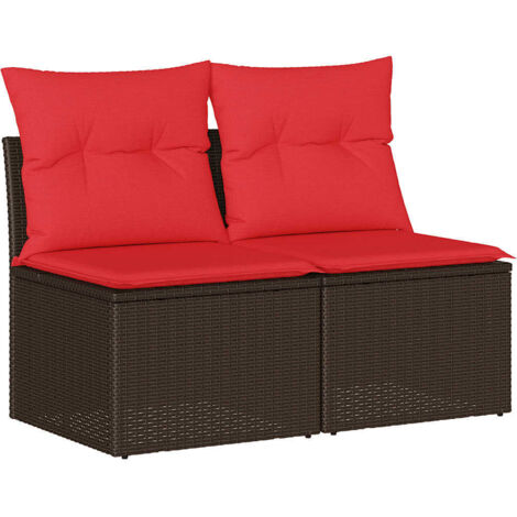 Canapé De Jardin Modulaire En Résine Tressée - 63x63x57.5 Cm - Coussin Marron Inclus - Cadre Acier - Résistant Aux Intempéries