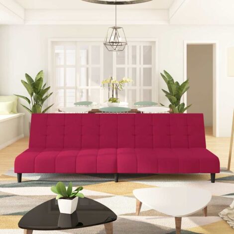 Canapé-lit | Canapé convertible à 2 places et deux oreillers Rouge bordeaux Velours CFW66571