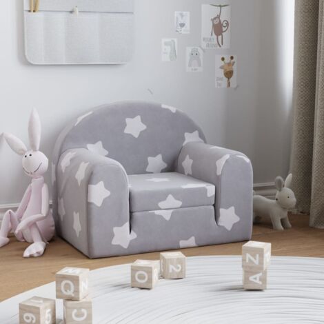 Canapé-lit Enfant En Peluche Douce - Grise Avec étoiles, Convertible Et Housse Lavable