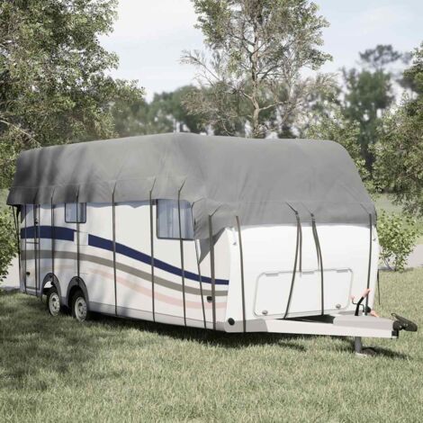 Housse De Caravane Gris 460x250x220 Cm - Tissu Non Tissé 3 Couches - Hydrofuge, Anti-UV - Sangles Réglables, Ourlets élastiques - Pour Extérieur/intérieur