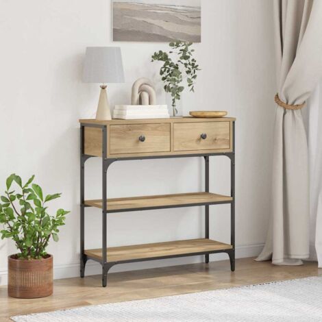 Table Console En Chêne 100x25x75 Cm - Avec 2 Tiroirs Et 2 étagères, Design élégant Et Pratique