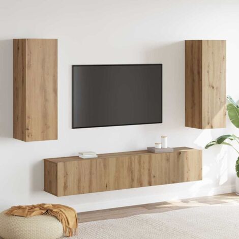 Meuble TV Muraux 5 Pcs Avec Lumières LED Chêne
