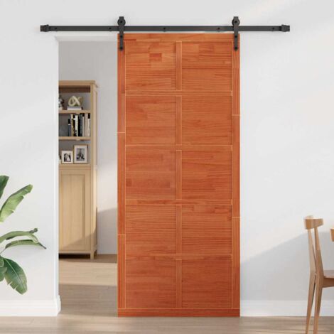 Porte De Grange VidaXL En Pin Massif - Dimensions 90 X 210 Cm, Couleur Marron, Pour Intérieur
