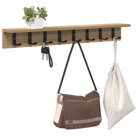 Porte-manteau Mural En Bois Chêne | 40 X 10.5 X 10.5 Cm | Style Moderne Avec étagère | Pour Couloir, Entrée | Assemblage Facile