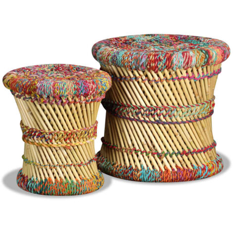 Lot De 2 Tabourets En Bambou Et Jute - Style Naturel - Neufs