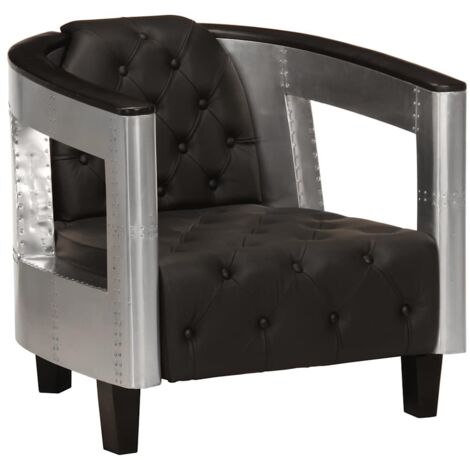 Fauteuil Design NEUERRAUM – Cuir Véritable Noir – Assise 48 Cm – Neuf