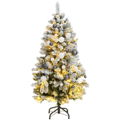 Sapin De Noël Artificiel Blanc 150 Cm – 350 Branches Luxuriantes, Résistant Au Feu, Montage Facile Et Design Élégant Avec Support Métal Solide