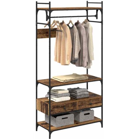 Armoire Rustique En Bois D'Ingénierie - 82,5 X 51,5 X 180 Cm | Rangement Chambre, Style Ancien, Avec Portes Et Étagères - 6