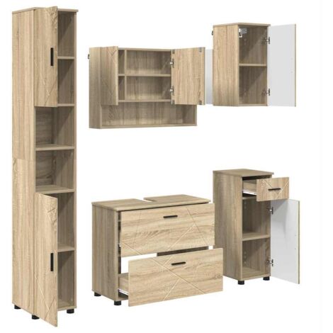 Ensemble de mobilier de salle de bain 5 pcs Chêne