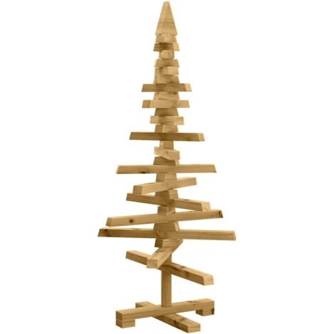 Arbre De Noël En Bois De Pin Massif - 125 Cm De Haut, Design Moderne Marron Pour Décoration Intérieure Ou Extérieure Abritée