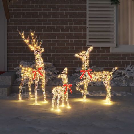 Déco Noël Famille Renne 3D Avec Lumières LED Blanches Chaudes - 3 Pièces, 67x26x127 Cm, Alimentation USB