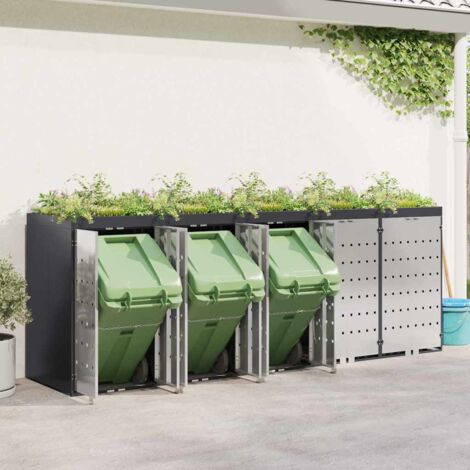 Abri De Rangement Pour 4 Poubelles à Roulettes - Acier Revêtu - 276x79x117 Cm - Jardin Extérieur