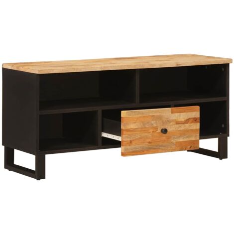 Meuble TV En Bois De Manguier Massif, 110 X 35 X 45 Cm, Couleur Brun Naturel