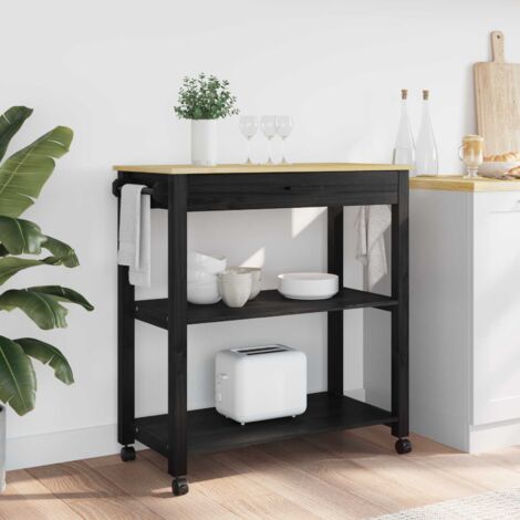 Chariot De Cuisine Noir 60x45x80 Cm – Bois D'ingénierie – Table îlot Roulant