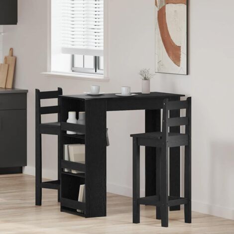Table De Bar Élégante En Marbre Noir Avec 4 Tabourets - Ensemble Compact Gain De Place Pour Cuisine Ou Salon Petit Espace